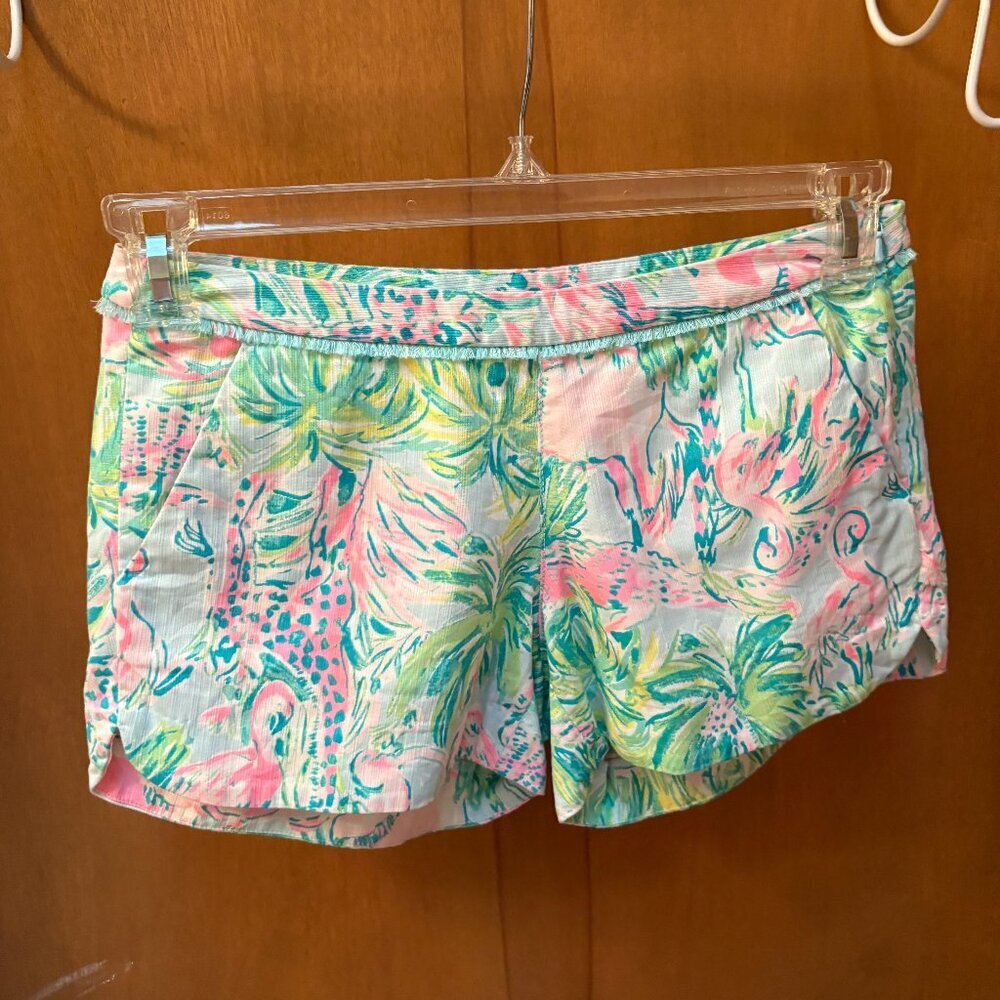 Lilly Pulitzer Adie Shorts 00 Seasalt Blue On Paradise Side Zip Resort - Picture 1 of 3